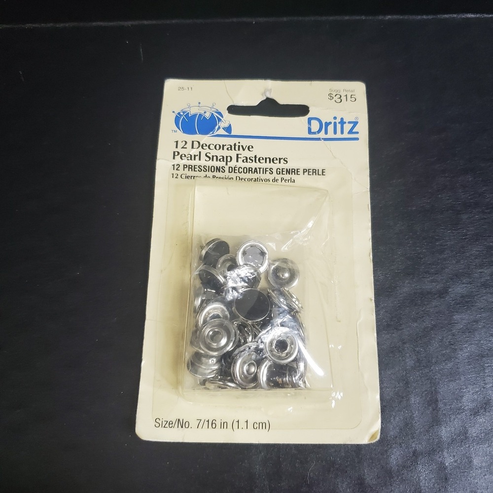 Dritz 25-11 Pearl Snap‎ Fasteners, Black,  (7/16-Inch) 12-Count